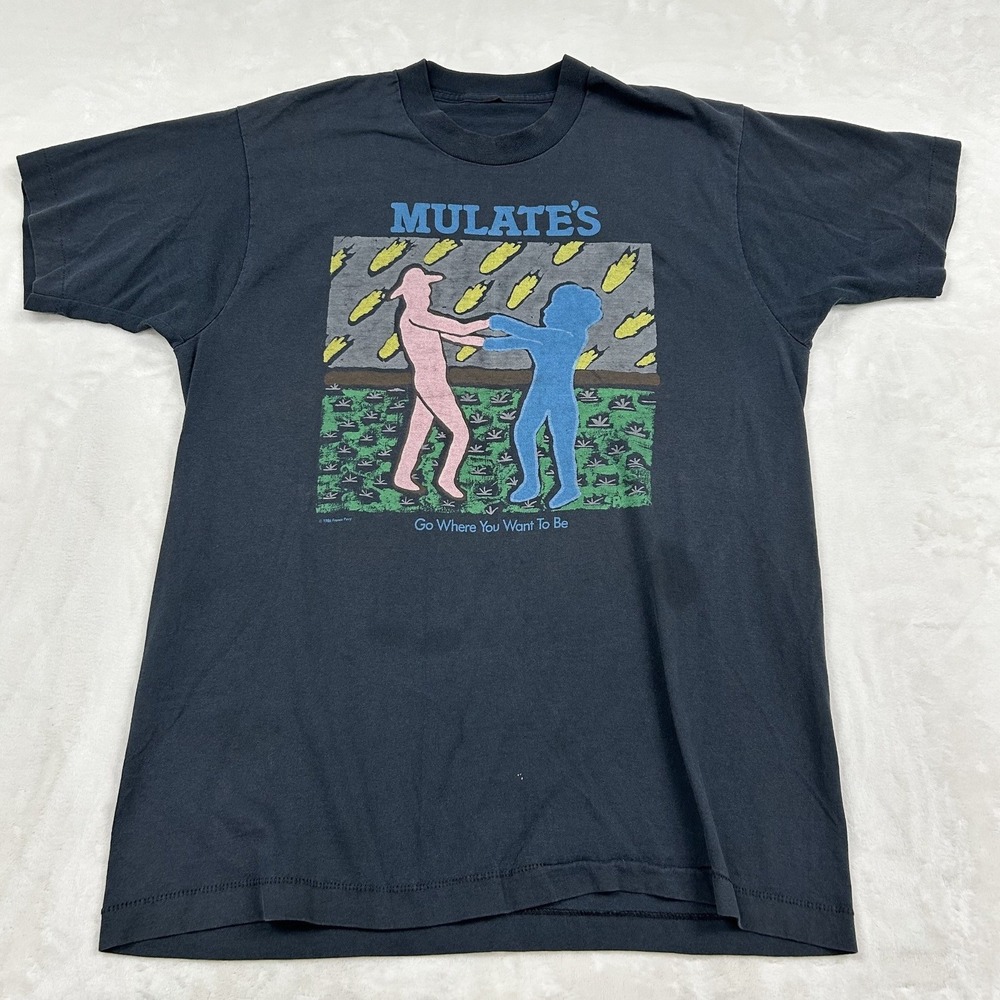 Vintage Mulate's T-Shirt Mens XL Black 1986 Cajun Restaurant Single Stitch Tee